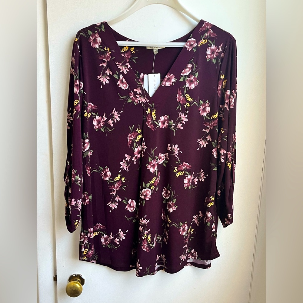 NWT Beacon Patty Maroon Floral Top - L